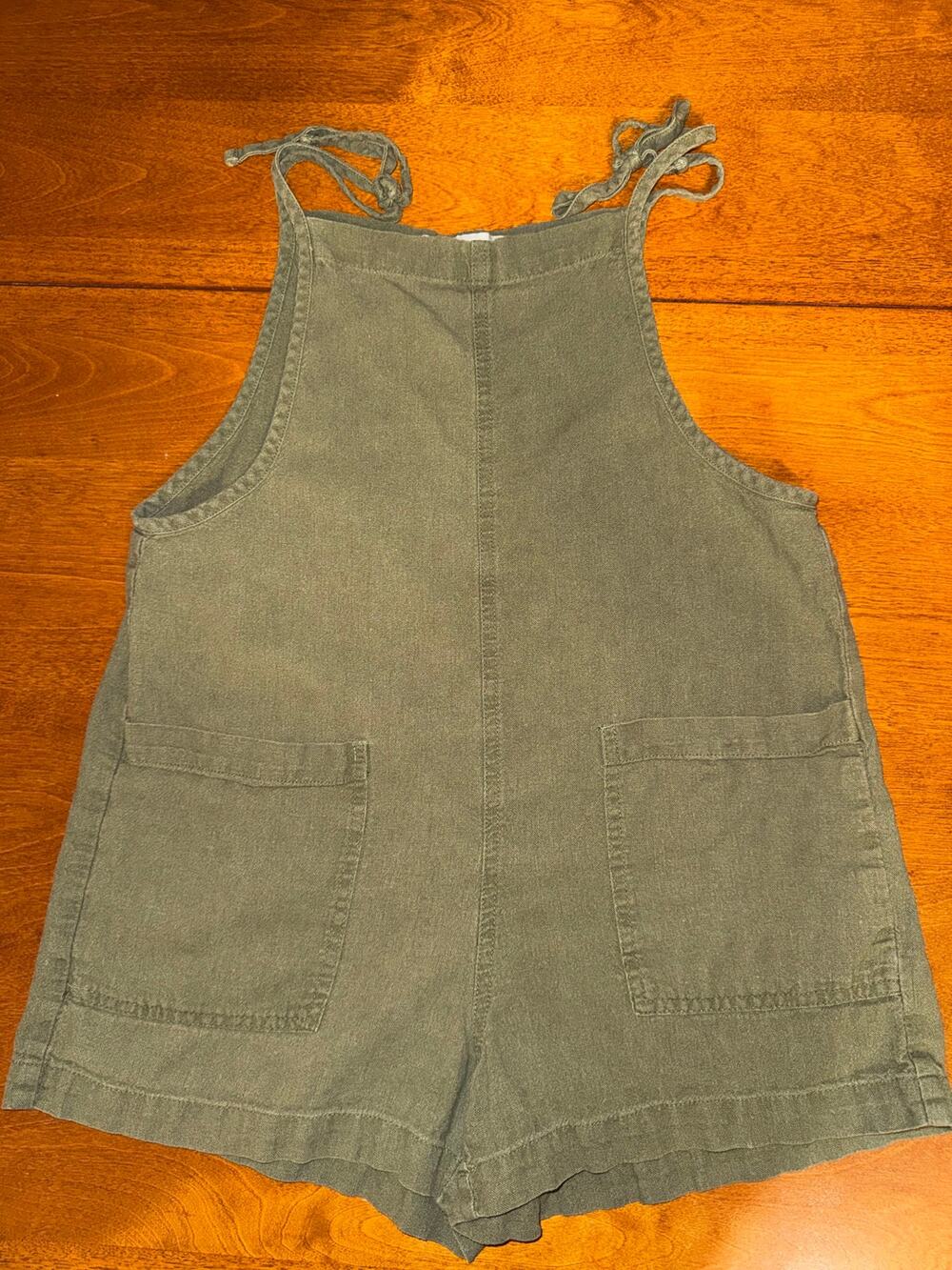 Vanilla Star Girls Linen Blend Romper Olive Green Tie Strap, Size L